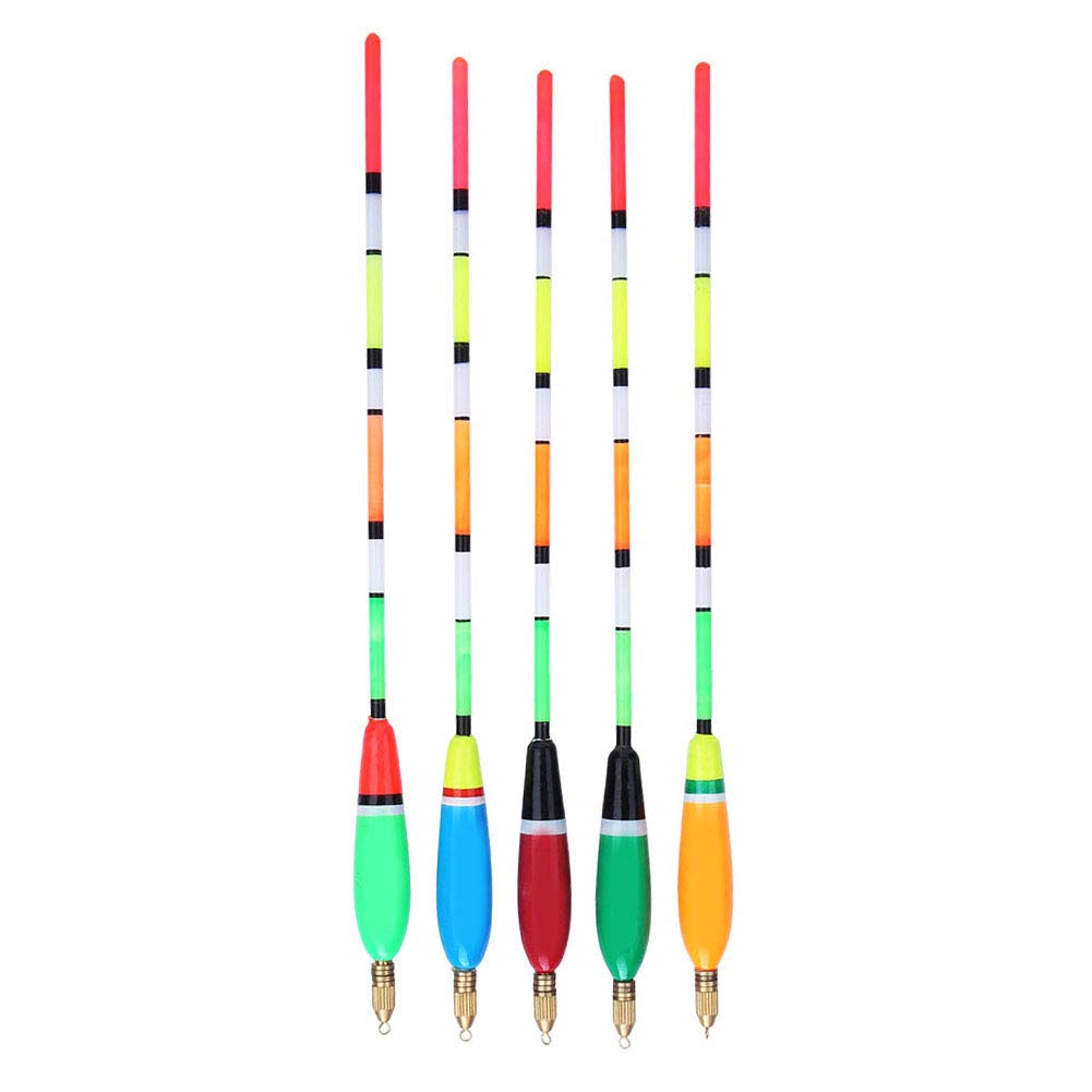 VGEBY Fishing Floats, 5PCS Balsa Wood Fishing Float Bobber Bite Indicator Angling Equipment with Bold Float Tail Multiple Color