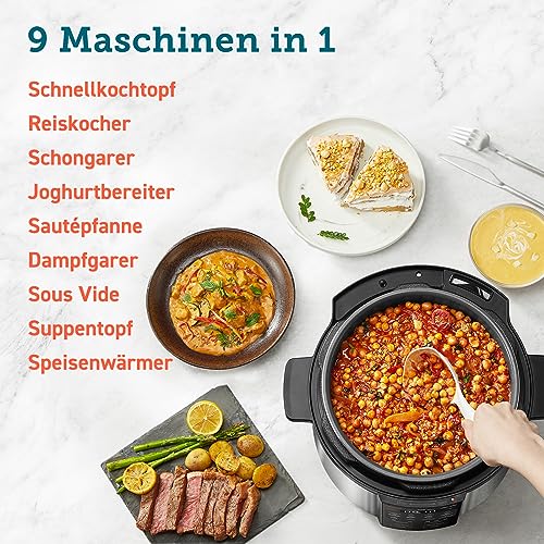 Foto von COSORI Schnellkochtopf, 9-in-1, Multikocher mit 14 Funktionen, 5,7 L Pressure Cooker, Reiskocher, Dampfgarer, Joghurtbereiter, Slow cooker und Sous Vide, Sautierpfanne, Rezeptbuch, Edelstahl