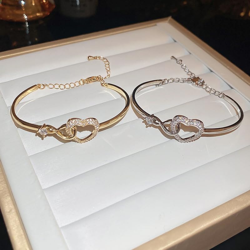 Image of To My Daughter Forever Connected Bracelet, Infinity Forever Love Heart Bracelets You Are Always In Mine From Mom Cubic Zirconia Adjustable Inspirational Gift Jewelry