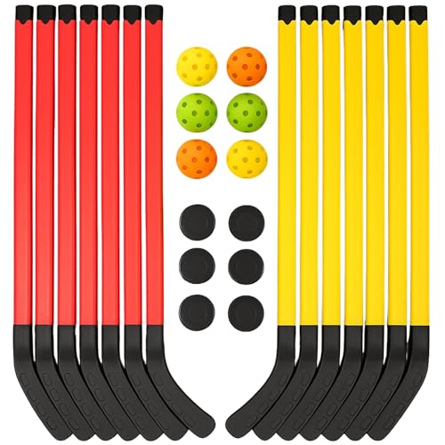Liberty Imports 12-Pack Elementary Floor Hockey Set – 36' Indoor Sports Playset with Pucks & Balls – Youth Training Equipment for Kids Physical...