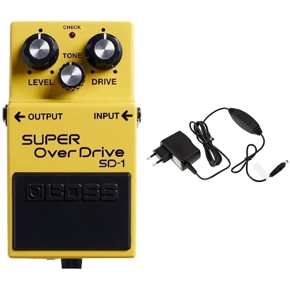 Pédale Super OverDrive SD-1 BOSS, une pédale d'Overdrive compacte aux sons doux et chaleureux & Alimentation PSA-230S BOSS, un adaptateur secteur pour toutes les nouvelles pédales compactes