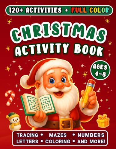 Christmas Activity Book for Kids Ages 4-8: Full-Color Workbook with 120+ Early Learning Activities: Mazes, Tracing, Letters & Numbers, Matching, Coloring — Fun & Festive Holiday Gift image 2