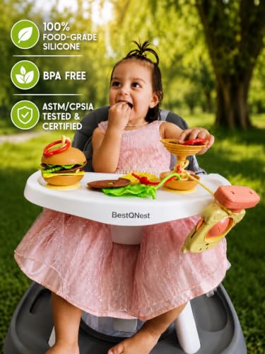 Hamburger Suction Cup Baby Toy Holder for High Chair, Car Seat & Stroller, 3 Tether Straps Keep Toys from Falling Down, BPA-Free Food-Grade Silicone Travel Toy for Restaurant & Airplane,Sensory Toy — view 5