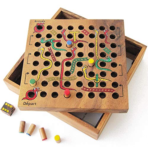 SERPENTS ET ÉCHELLES à partir de 5 ans - Jeu en bois massif aux normes CE de marque française - Jeu de société familial avec dé - jeux de voyage - rangement facile - plateau refermable - jeu de l'oie.