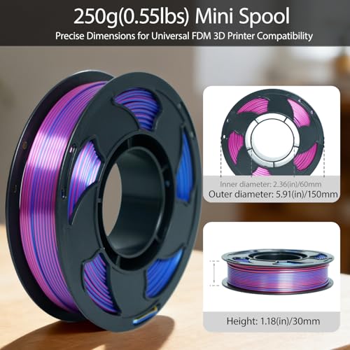 Image of Silk Tri Color Gold Blue Fuchsia PLA 1.75mm 250g Shiny 3D Printer Filament | Silk finish Tri Gold Blue Fuchsia Coextrusion Smooth transition Neatly wound 0.25kg Small spool for Bambu Prusa 3D Printer
