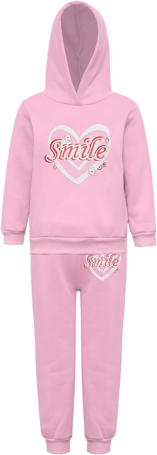 Sxiwei Kids Girls 2 Piece Outfits Long Sleeve Pullover Sweatshirt Sweatpants Jogger set Workout Exercise Sweatsuit