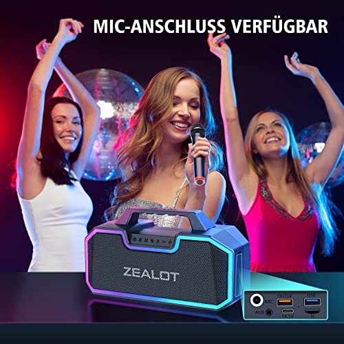 ZEALOT Bluetooth Lautsprecher,Musikbox Tragbarer Bluetooth Box mit Licht,Bass Stereo,60W,IP67 Wasserdicht,14,400 mAh Akku,40H Spielzeit,TF-Karte,AUX,USB(S57) – Bild 5