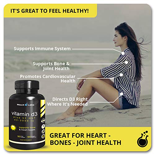 MaxX Labs Vitamin D3 K2 with 3,000 IU per Capsule Plus 115 mcg of