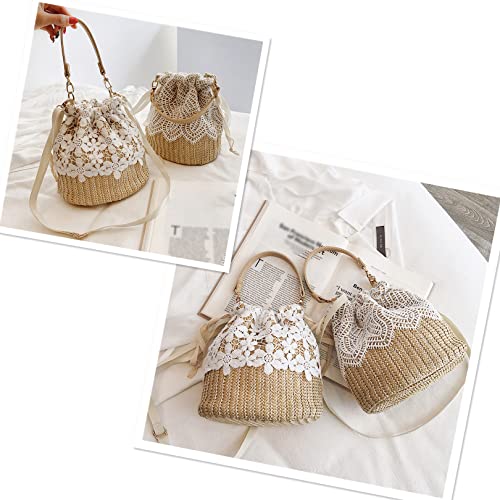 Anopo Straw Shoulder Bag Women Drawstring Lace Woven Travel Handbag Rattan Bucket Summer Beach Hobo Bag Bohemian Crossbody Tote Purse -Flower #TOP4