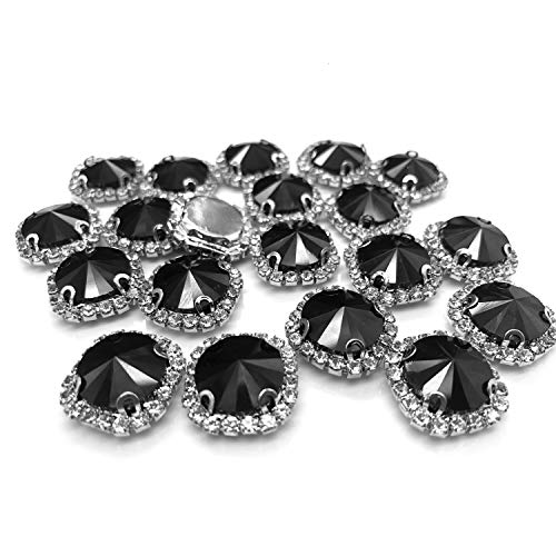 Flat Back Rhinestones Buttons Embellishments With Diamond, Sew On Crystals Glass Rhinestone For Clothing Wedding Bouquet(20Pcs) Black #TOP10