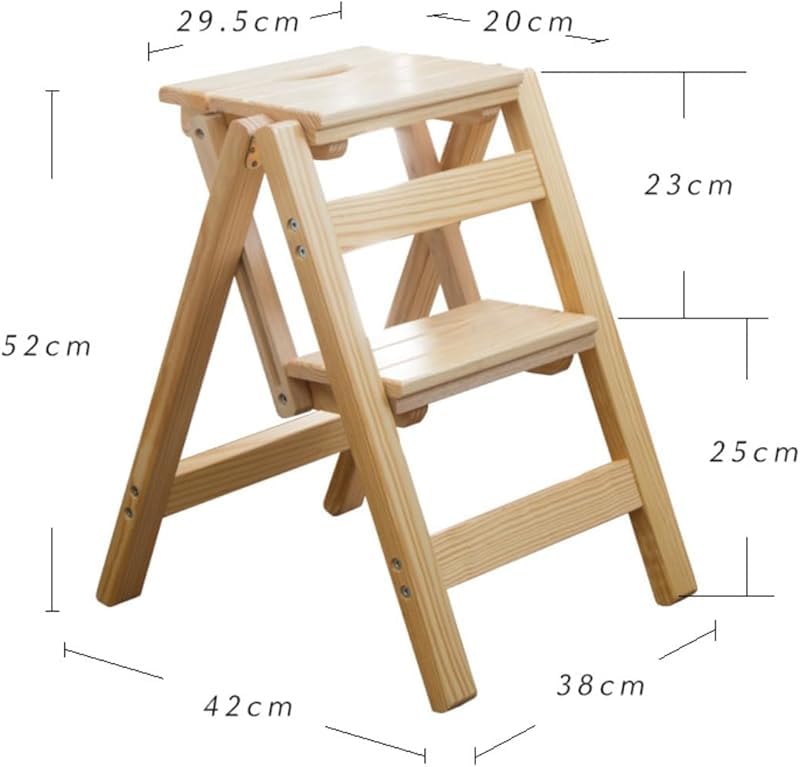 Zorimu木製折りたたみ 2 ステップラダースツール 150kg 承重 キッチン・オフィス・ライブラリ用 多機能階段椅子 家庭用屋