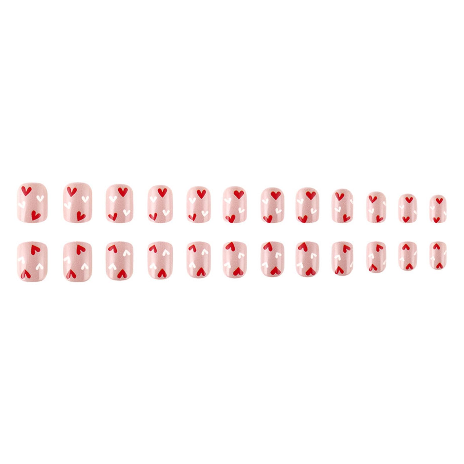 24 unghie finte a forma di cuore, con chiusura a pressione, corte, quadrate, in acrilico, lucide, per San Valentino