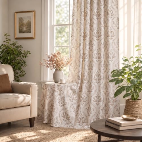  Linen Curtains with Floral for Living Room, 2 Panels - image 6
