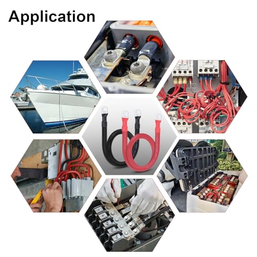 Image of 1 /0 AWG Flexible Battery Cable with 5 /16 inch Terminals - OFC Pure Copper Inverter & Welding Wire for Automotive Solar RV Motorcycle (Red + Black 2FT Pair)