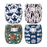 Thank u Mom Newborn Cloth Diaper Hook and Loop with 4Pcs Bamboo Charcoal Inserts (Minky Outer)