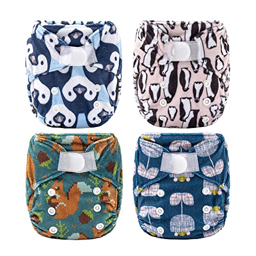Thank U Mom Newborn Cloth Diaper Hook And Loop With 4Pcs Bamboo Charcoal Inserts (Minky Outer) #TOP4