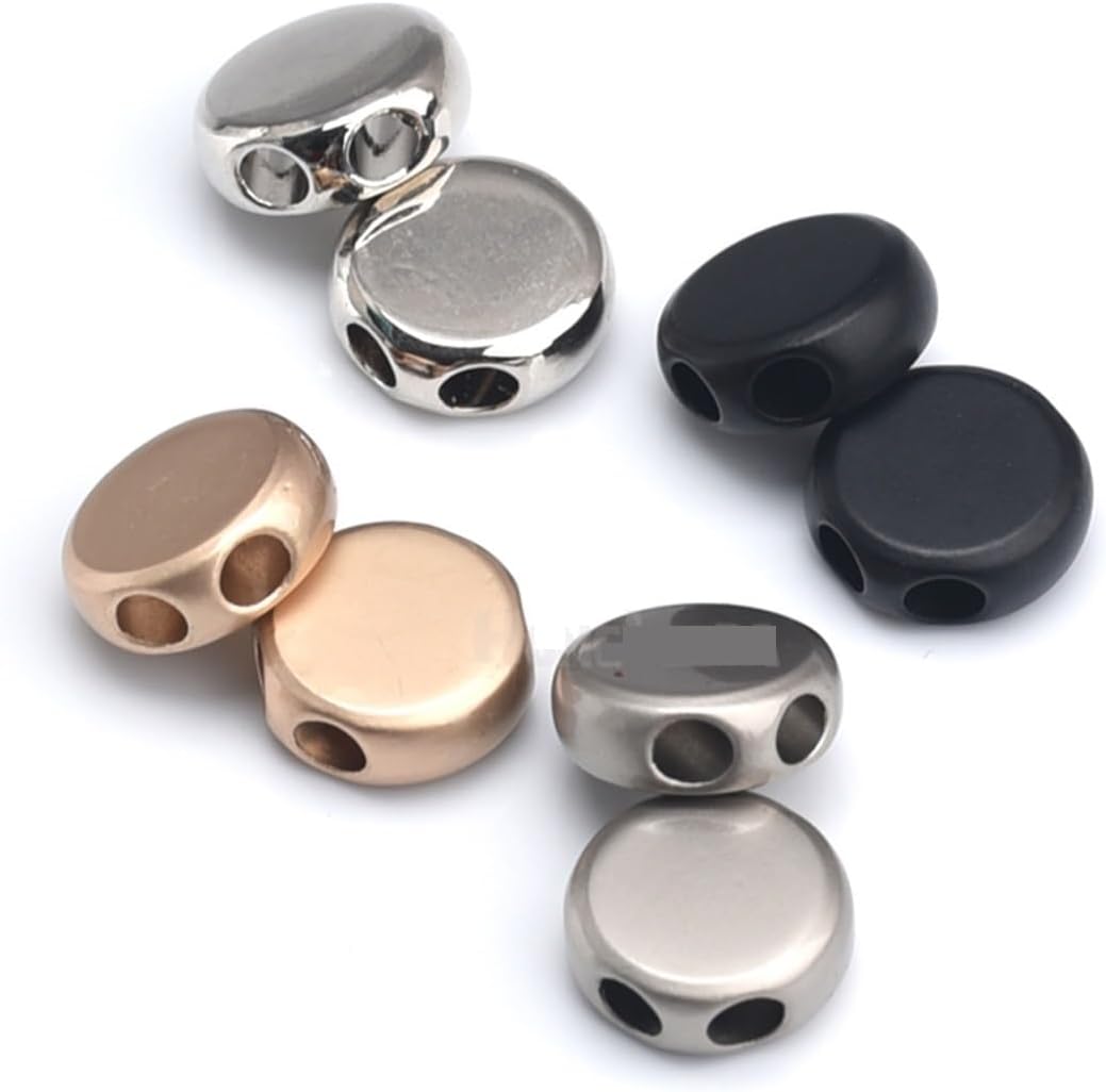 KeuLen Spring Cord Locks,50pcs/lot Metal Round Zinc Alloy Bell Stoppers Cord Ends Lock 2 Hole for 3-4mm Bungee Cord Silver Black Gold (Color : Nickel, Size : 15 * 6mm) (Color : Black Enamel)
