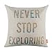 LINKWELL 18"x18" World Map Words Lettering Never Stop Exploring Home Decor Burlap Cushion Covers Pillow Case