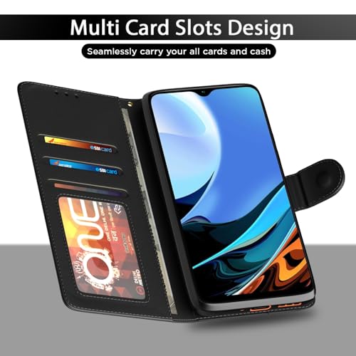 Image of Pikkme Mi Redmi 9 Power /Poco M3 Flip Case | Vintage Leather Finish | Inside TPU with Card Pockets | Wallet Stand | Magnetic Closing | Flip Cover for Mi Redmi 9 Power /Poco M3 (Black)