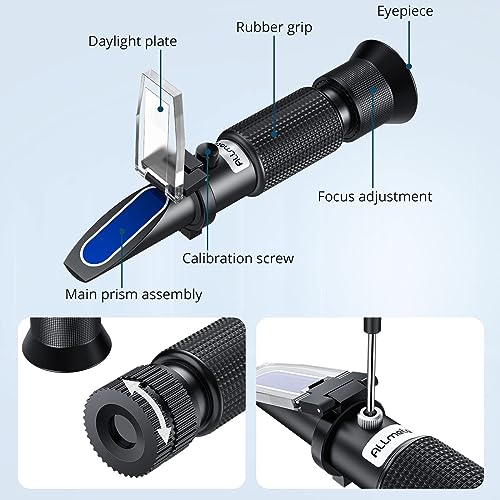 Miniatura 5 de Allmeter Refractómetro Brix 0-32 Sg 1,000-1,130 Para Cerveza De Mosto, Refractómetro Portátil De Mano Con Doble Escala Con Atc Con Instruccion