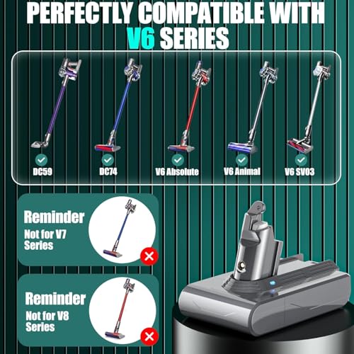 Image of EGR Upgrade 21.6V V6 Battery Replacement Compatible with Dyson V6 Animal /Absolute /Motorhead /Fluffy DC58 DC59 DC61 DC62 DC72 DC74 SV03 SV04 SV05 SV06 Cordless Vacuum Cleaner. (Not Fit V7, V8)