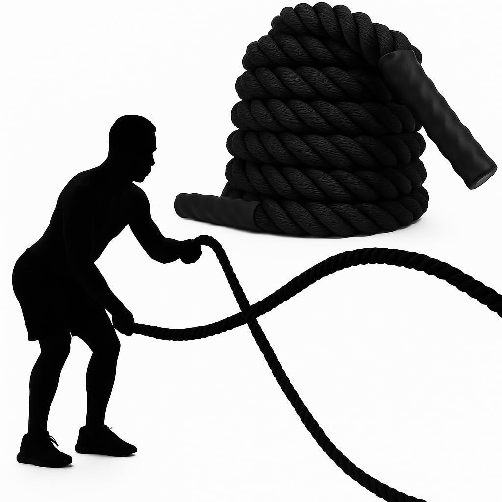 BURAKH 6M /9M /12M Battle Ropes, Battle Rope for Strength Training – 38mm Heavy Duty Gym Rope for Cardio & Full Body Workout (38 mm/6 m)