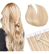 SEGO Tape in Hair Extensions Human Hair 20 Inch 20pcs 50g Straight Balayage 100% Remy Rooted Seam...