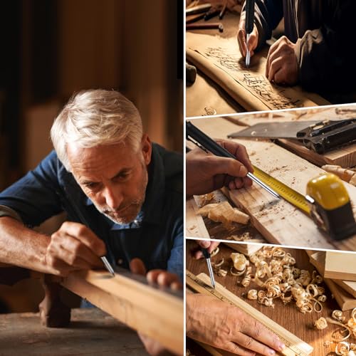 Amabro Tieflochmarker Set, Bleistift Baustelle Tiefloch Bleistift Set Tieflochmarker Bleistift Speedmarker Zimmermannsbleistifte Langlebiger Marker Mit Stifthülle und 6 Ersatzminen(Schwarz)