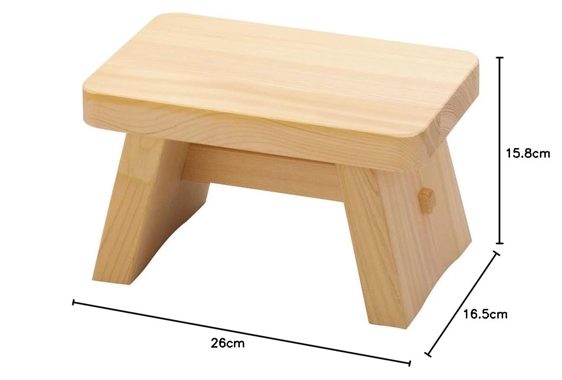 Taburete de baño de Estilo japonés, Madera hinoki Natural, H16cm, Hecha en Japón 12401