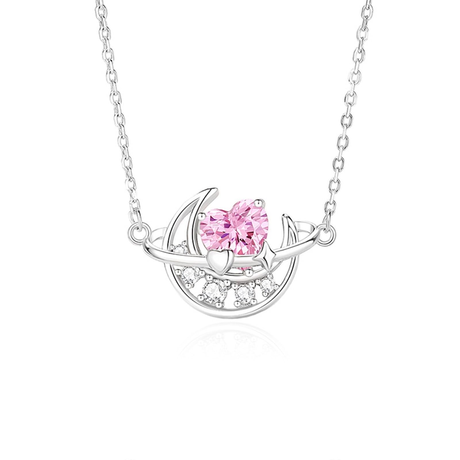 Wycian Collana in oro per la madre della sposa, con zaffiro rosa sintetico e moissanite, collana in oro per lei, 40 + 5 cm