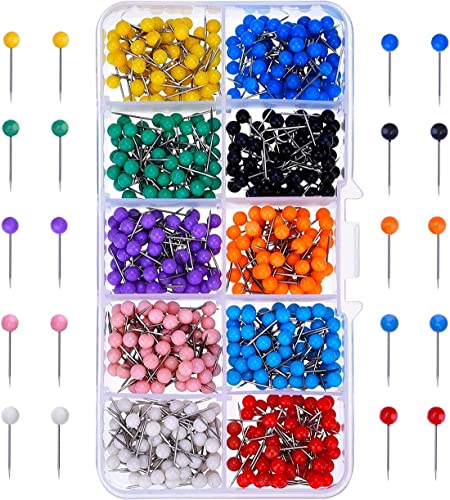 500 Pieces Map Push Pins Map Tacks Plastic Round Head Tacks with Steel Points, 1/8 Inch, 10 Colors AruitengTR065 AruitengTR065 image 1