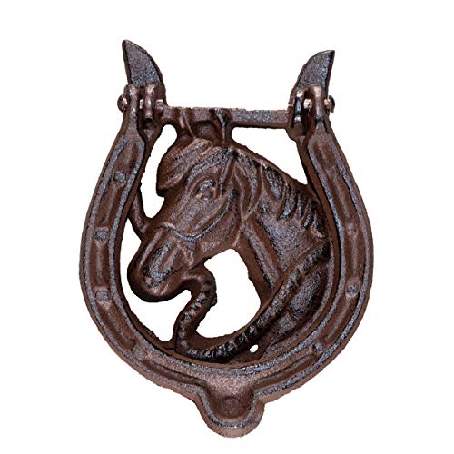 Antikas - Aldaba para puerta, hierro fundido, herradura, caballo, marrón.