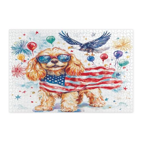 Rompecabezas de perro Cocker Spaniel de 1000 piezas de madera para adultos y decoración patriótica