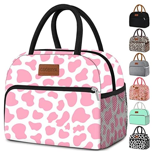 Coobiiya Lunch Bag Women,Pink Cow Lunch Box for Women Adult Men, Insulated Reusable Small Leakproof Cooler Cute LunchBox Tote for Work Office Picnic or Travel (Pink Cow)