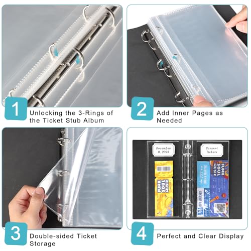 Image of Blue PU Leather Ticket Stub Diary 3 Hole Ticket Stub Holder Album 6 x 9 Inch Ticket Stub Organizer with 40 PVC Pockets 42 DIY Stickies 26 Letter Charms for Collect Movie Concert Tickets Receipts