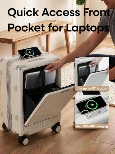 Image of 20 Inch Carry on Luggage with Spinner Wheels,Aluminum Frame Zipperless Checked Travel suitcase for Shout Business Women Men (White, 20in carry-on Aluminum Frame)