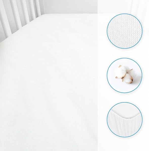 Jersey 100% Cotton Fitted Sheet for 90 x 40 cm Baby Crib Cradle Mattress (White) - 3