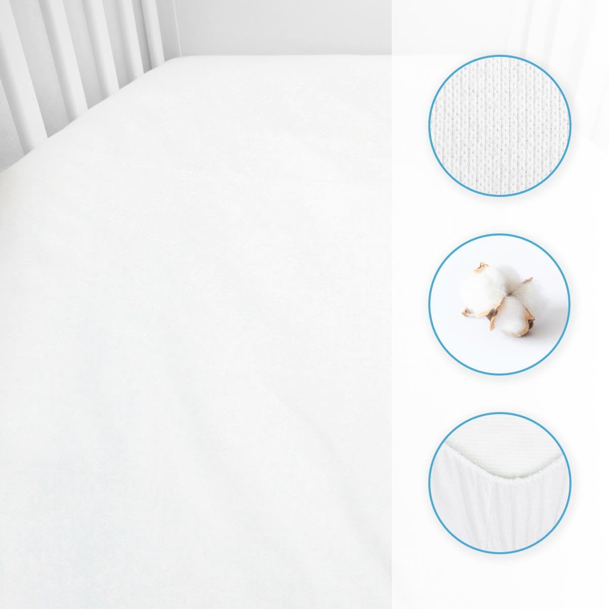 Jersey 100% Cotton Fitted Sheet for 90 x 40 cm Baby Crib Cradle Mattress (White) - 3