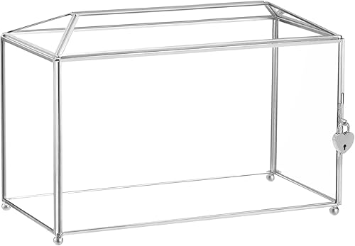 uxcell Caja de cristal para tarjetas de boda de 12 pulgadas con cerradura, caja de tarjetas transparente, decoración de boda para recepciones,