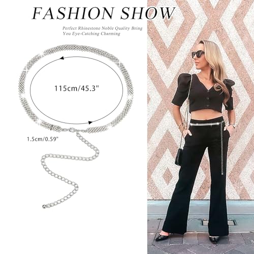 Women Rhinestone-Waist-Chain Belts Silver-Diamond Bling-Belt Bridal-Belt for Wedding Dresses4