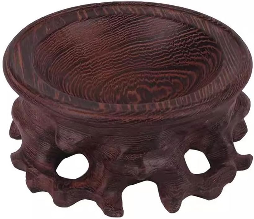 Bonsai Pedestal Vase Pedestal Stands Solid Wood Crystal Ball Base Stone Groove Hollow Potted Plant Base Glass Ball Bracket Round Decorative Ornament Base Planter Stand Plant Holder(Medium)