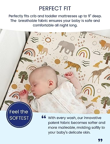 Image of TotAha Jungle Animal Crib Sheets for Girls Boys 2 Pack, Fitted Baby Crib Sheet Neutral for Standard Crib Mattress & Toddler Bed Mattress (52 inchx28 inch), Ultra Soft Baby Sheets