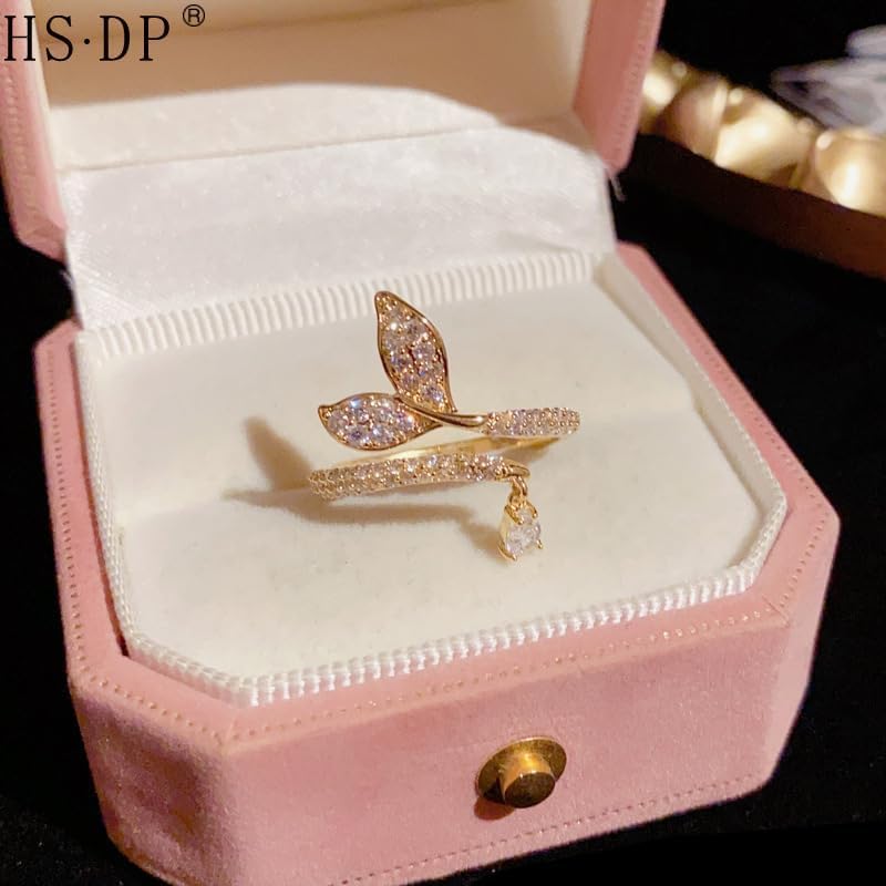 Gold Plated Rings for Women, Unique Design Band with Cubic Zirconia and Pearl, Dainty Stackable Thumb Rings Statement Adjustbale Engagement Bands for Women - Image 5