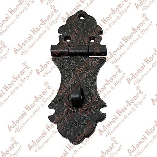 Adonai Hardware 5.50" "Hoshama" Antique Cast Iron Decorative Hasp and Staple for Chest/Trunks - Matte Black Powder Coated