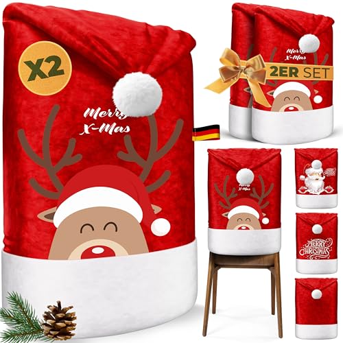 KESSER® Premium Weihnachtsstuhlüberzug 2er Set Stuhlhussen für...