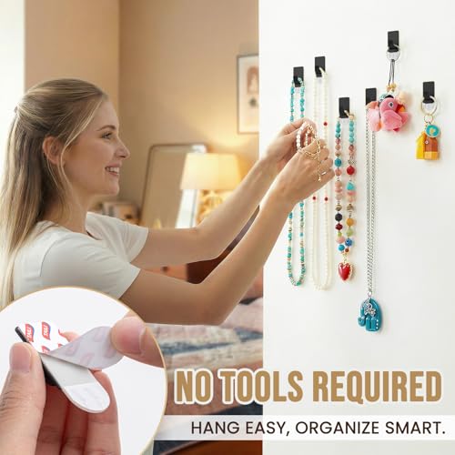 Image of TAILI Hooks for Hanging 10 Metal Sticky Hooks and 14 Adhesive Strips Black | Stainless Steel Hooks for Painted Wall, No Damage Small Adhesive Hooks, Removable & Reusable for Kitchen, Home Storage