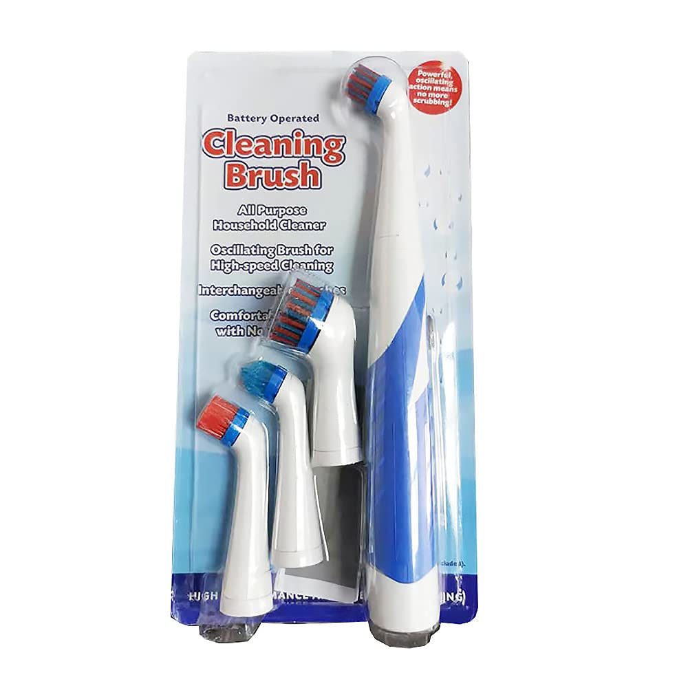 tooloflife Electric Cleaning Brush Set, Electric Spin Scrubber Household Brushes with 4 Heads, for Home Bathroom Floor Tub Shower Tile (Blue and White)