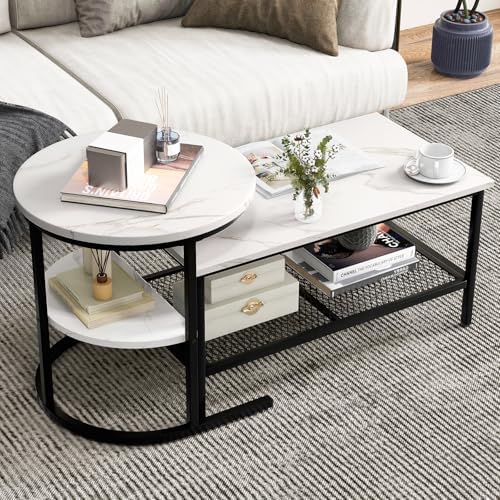 Lot De 2 Petites Tables Gigognes – Métal – Bois Brut – Rouges Et Blanche