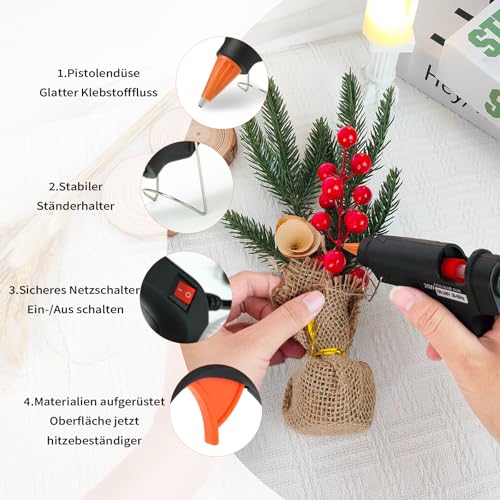 AUXHCYL Heißklebepistole mit 60 Mini Heißklebesticks, Heissklebepistole für Heim und Büro DIY Bastelarbeiten, Klebepistole für Schnelle Bastelreparature, 20W(Schwarz)