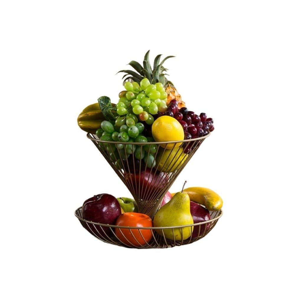 Zhaoj24-05 Fruit Racks Fruit Basket Double Layer Minimalist Vegetables Rack Storage Holder(Champagne)